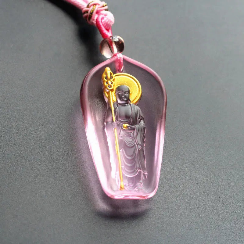Fortune Jewel Tibetan Buddha Liuli Crystal Ksitigarbha Bodhisattva Serenity Necklace Pendant Fortune Jewel