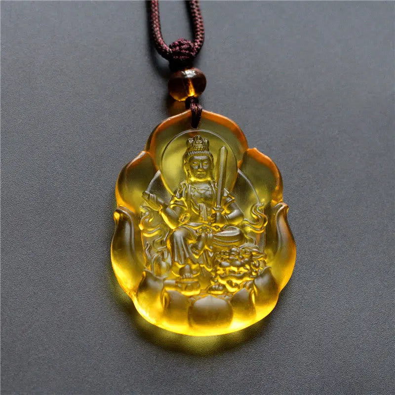 Fortune Jewel Liuli Crystal Chinese Zodiac Natal Buddha Protection Necklace Pendant Fortune Jewel