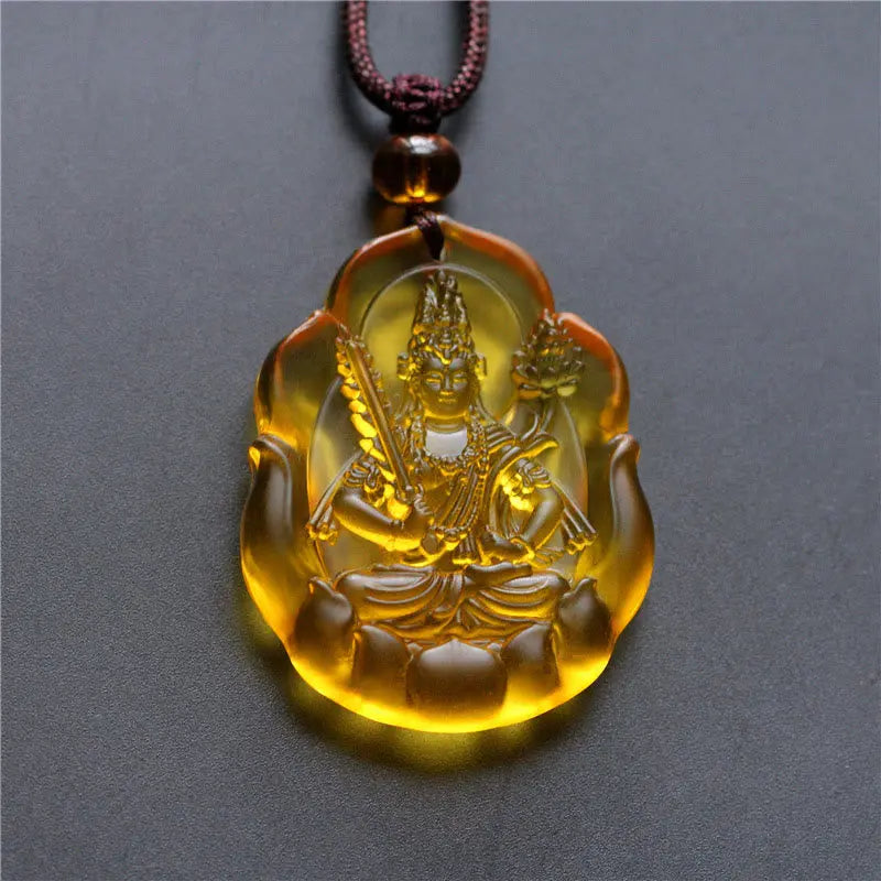 Fortune Jewel Liuli Crystal Chinese Zodiac Natal Buddha Protection Necklace Pendant Fortune Jewel