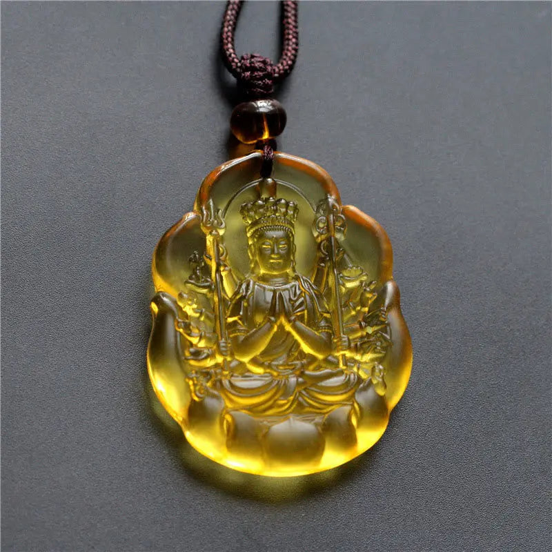 Fortune Jewel Liuli Crystal Chinese Zodiac Natal Buddha Protection Necklace Pendant Fortune Jewel