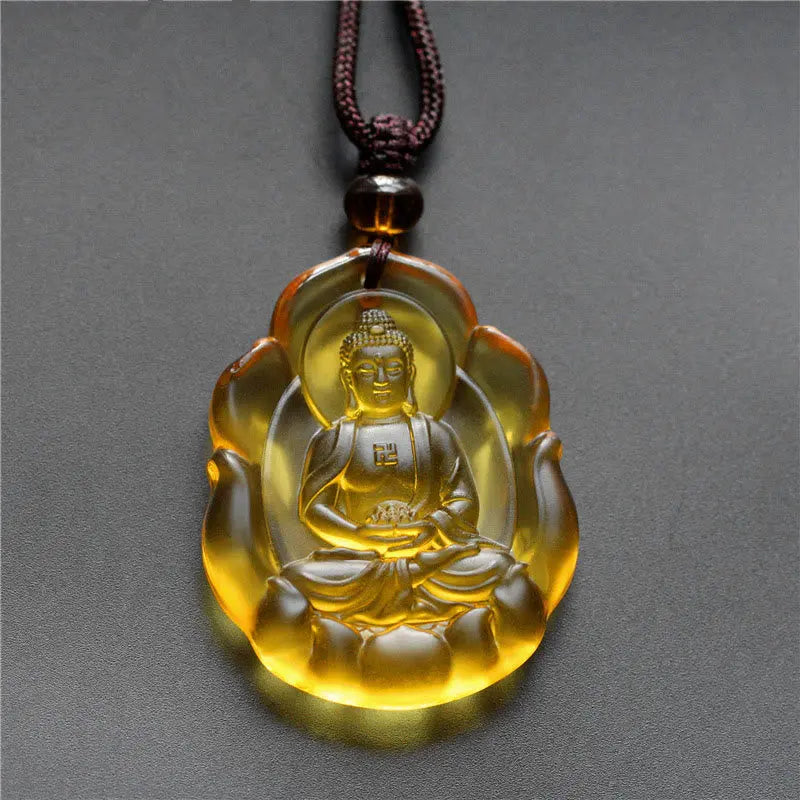 Fortune Jewel Liuli Crystal Chinese Zodiac Natal Buddha Protection Necklace Pendant Fortune Jewel