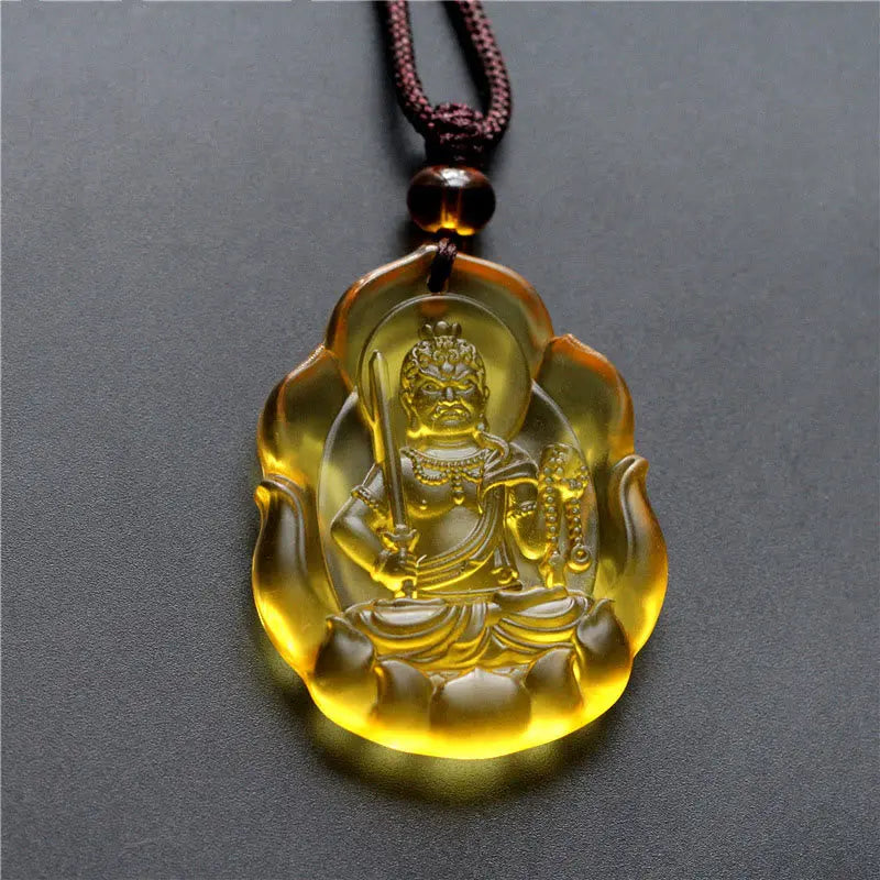 Fortune Jewel Liuli Crystal Chinese Zodiac Natal Buddha Protection Necklace Pendant Fortune Jewel