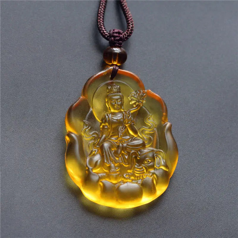 Fortune Jewel Liuli Crystal Chinese Zodiac Natal Buddha Protection Necklace Pendant Fortune Jewel
