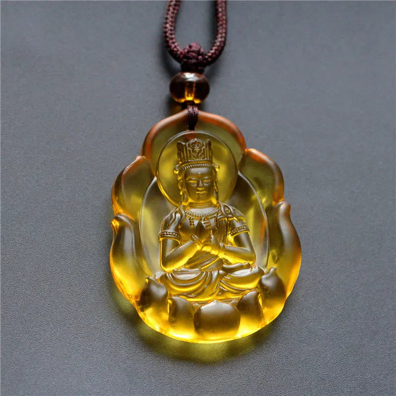 Fortune Jewel Liuli Crystal Chinese Zodiac Natal Buddha Protection Necklace Pendant Fortune Jewel
