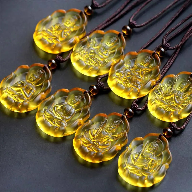 Fortune Jewel Liuli Crystal Chinese Zodiac Natal Buddha Protection Necklace Pendant Fortune Jewel