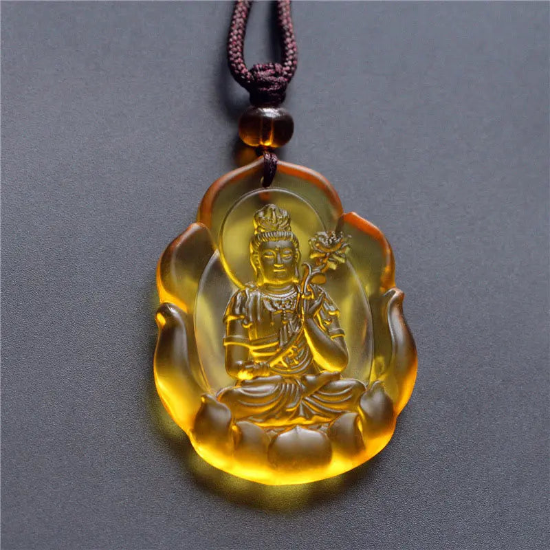 Fortune Jewel Liuli Crystal Chinese Zodiac Natal Buddha Protection Necklace Pendant Fortune Jewel