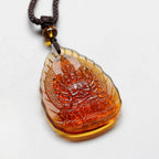 Fortune Jewel Liuli Crystal Chinese Zodiac Natal Buddha Protection Leaf Shape Necklace Pendant Fortune Jewel
