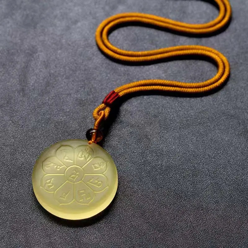 Fortune Jewel Liuli Crystal Wealth God Mantra Abundance Eight-petal Shape Necklace Pendant Fortune Jewel