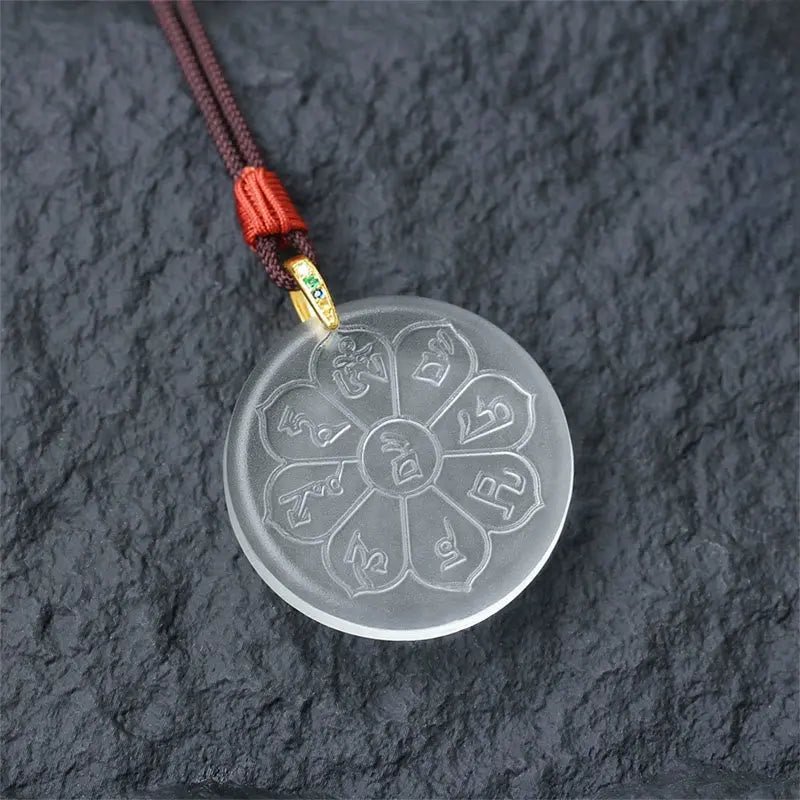 Fortune Jewel Liuli Crystal Wealth God Mantra Abundance Eight-petal Shape Necklace Pendant Fortune Jewel