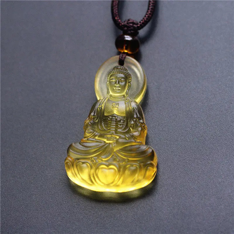 Fortune Jewel Liuli Crystal Medicine Buddha Serenity Necklace Pendant Fortune Jewel