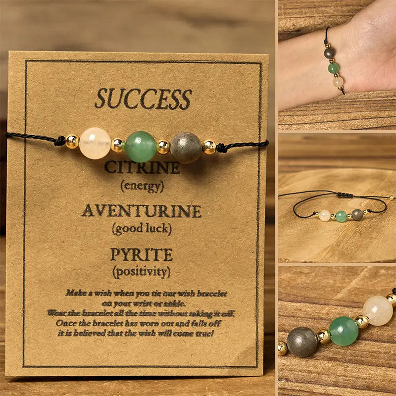 Fortune Jewel Citrine Green Aventurine Pyrite Success Rope Card Bracelet Fortune Jewel