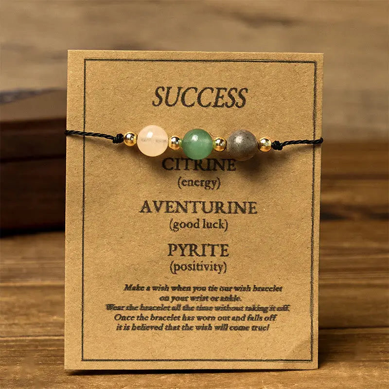 Fortune Jewel Citrine Green Aventurine Pyrite Success Rope Card Bracelet Fortune Jewel