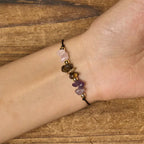Buddha Stones Amethyst Tiger Eye Rose Quartz Protection Anti-Anxiety Card Rope Bracelet Fortune Jewel