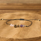 Buddha Stones Amethyst Tiger Eye Rose Quartz Protection Anti-Anxiety Card Rope Bracelet Fortune Jewel