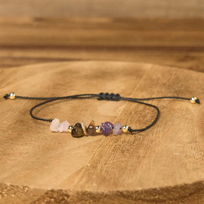 Buddha Stones Amethyst Tiger Eye Rose Quartz Protection Anti-Anxiety Card Rope Bracelet Fortune Jewel