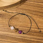Buddha Stones Amethyst Tiger Eye Rose Quartz Protection Anti-Anxiety Card Rope Bracelet Fortune Jewel