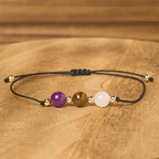 Buddha Stones Amethyst Tiger Eye Rose Quartz Protection Anti-Anxiety Card Rope Bracelet Fortune Jewel
