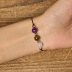 Buddha Stones Amethyst Tiger Eye Rose Quartz Protection Anti-Anxiety Card Rope Bracelet Fortune Jewel