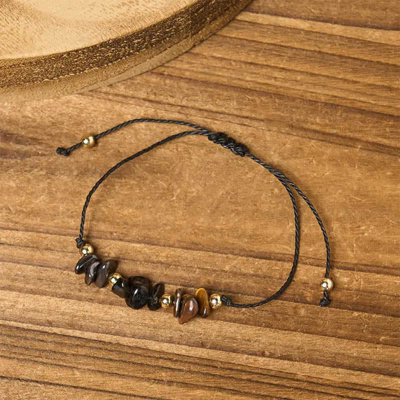 Fortune Jewel Tiger Eye Black Tourmaline Pyrite Protection Card Rope Bracelet Fortune Jewel
