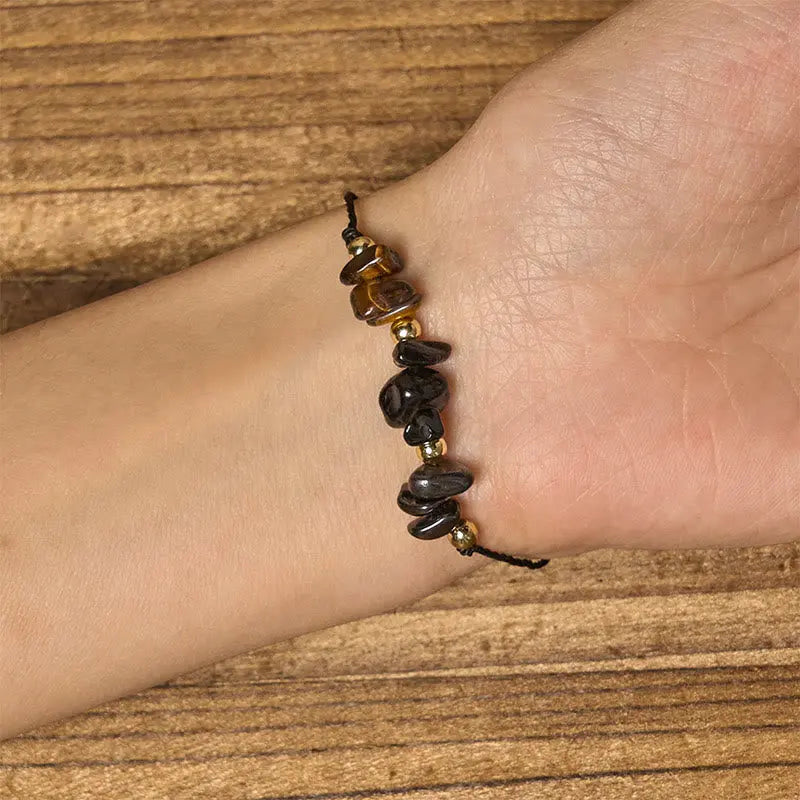 Fortune Jewel Tiger Eye Black Tourmaline Pyrite Protection Card Rope Bracelet Fortune Jewel