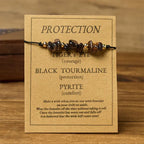 Fortune Jewel Tiger Eye Black Tourmaline Pyrite Protection Card Rope Bracelet Fortune Jewel
