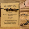 Fortune Jewel Tiger Eye Black Tourmaline Pyrite Protection Card Rope Bracelet Fortune Jewel