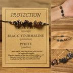 Fortune Jewel Tiger Eye Black Tourmaline Pyrite Protection Card Rope Bracelet Fortune Jewel