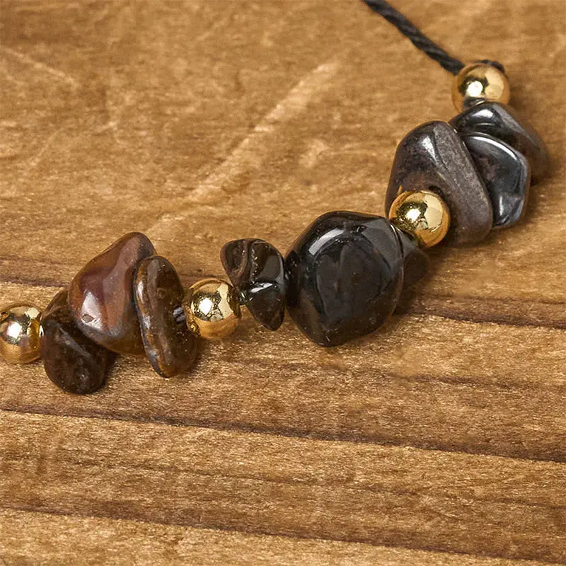 Fortune Jewel Tiger Eye Black Tourmaline Pyrite Protection Card Rope Bracelet Fortune Jewel