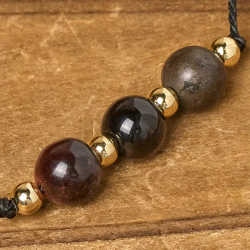 Fortune Jewel Tiger Eye Black Tourmaline Pyrite Protection Card Rope Bracelet Fortune Jewel