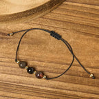 Fortune Jewel Tiger Eye Black Tourmaline Pyrite Protection Card Rope Bracelet Fortune Jewel