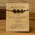 Fortune Jewel Tiger Eye Black Tourmaline Pyrite Protection Card Rope Bracelet Fortune Jewel