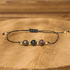 Fortune Jewel Tiger Eye Black Tourmaline Pyrite Protection Card Rope Bracelet Fortune Jewel