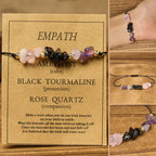 Fortune Jewel Amethyst Black Tourmaline Rose Quartz Empath Card Rope Bracelet Fortune Jewel