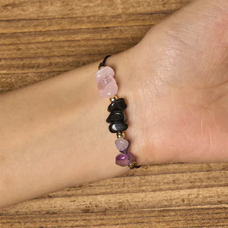 Fortune Jewel Amethyst Black Tourmaline Rose Quartz Empath Card Rope Bracelet Fortune Jewel