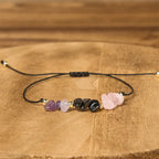 Fortune Jewel Amethyst Black Tourmaline Rose Quartz Empath Card Rope Bracelet Fortune Jewel