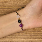 Fortune Jewel Amethyst Black Tourmaline Rose Quartz Empath Card Rope Bracelet Fortune Jewel