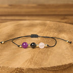 Fortune Jewel Amethyst Black Tourmaline Rose Quartz Empath Card Rope Bracelet Fortune Jewel