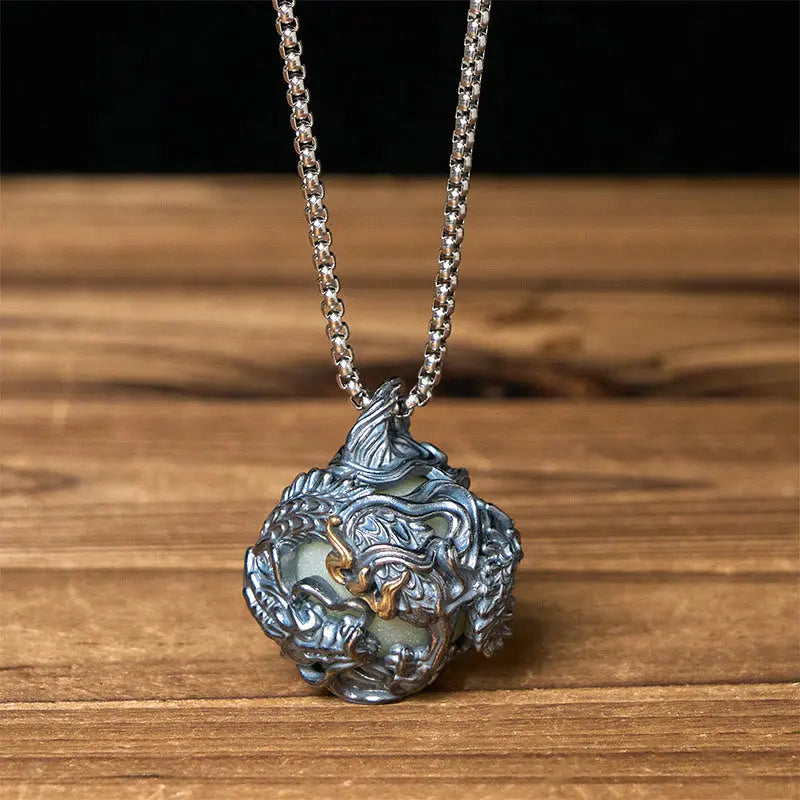 Fortune Jewel Copper Dragon Surrounding Bead Strength Pendant Necklace Fortune Jewel
