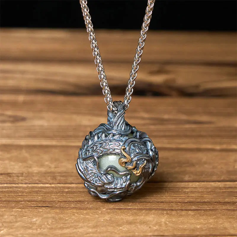 Fortune Jewel Copper Dragon Surrounding Bead Strength Pendant Necklace Fortune Jewel