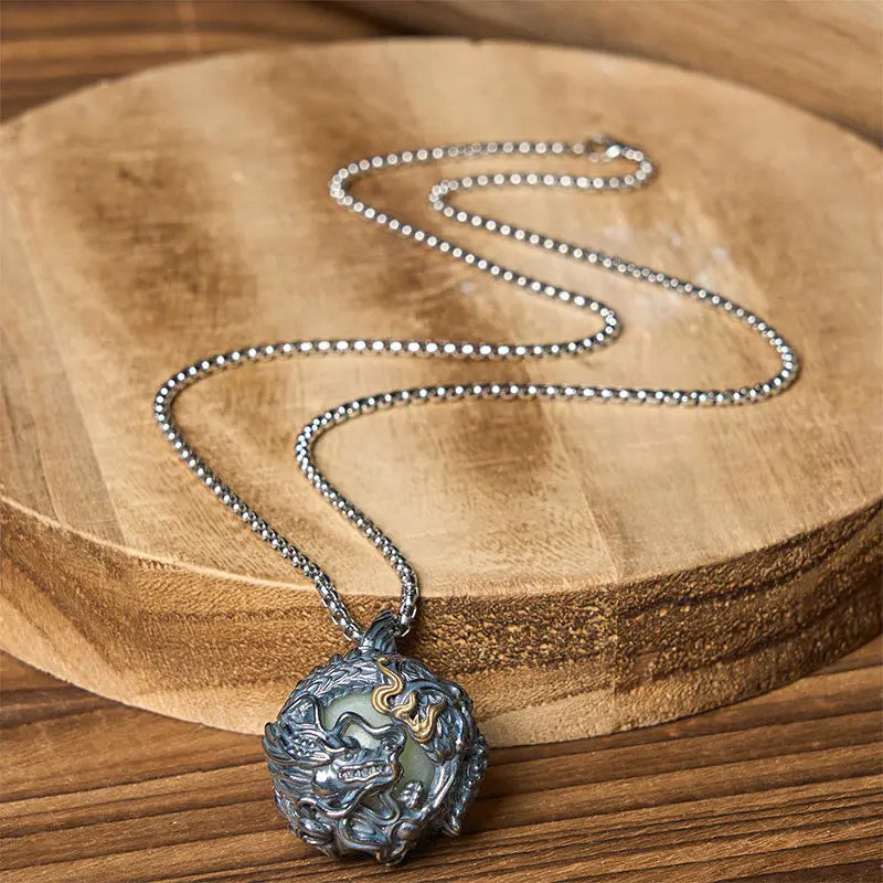 Fortune Jewel Copper Dragon Surrounding Bead Strength Pendant Necklace Fortune Jewel