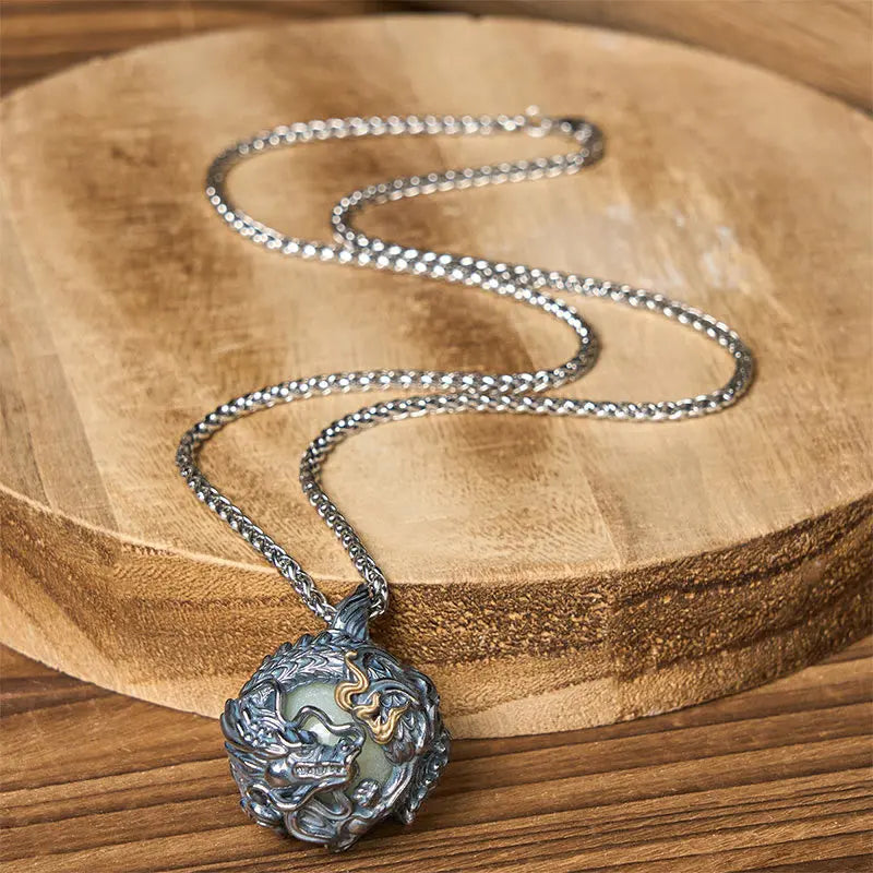 Fortune Jewel Copper Dragon Surrounding Bead Strength Pendant Necklace Fortune Jewel