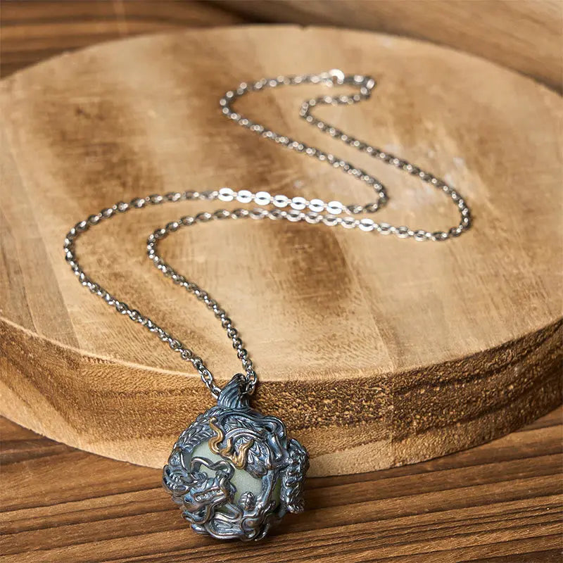 Fortune Jewel Copper Dragon Surrounding Bead Strength Pendant Necklace Fortune Jewel