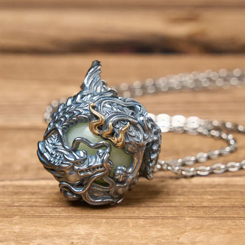 Fortune Jewel Copper Dragon Surrounding Bead Strength Pendant Necklace Fortune Jewel