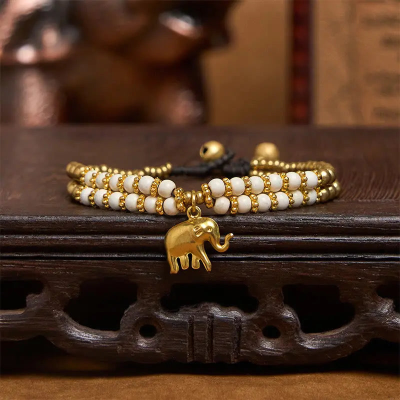 Fortune Jewel Turquoise Elephant Luck Double-layer Plated Copper Strength Bracelet Fortune Jewel