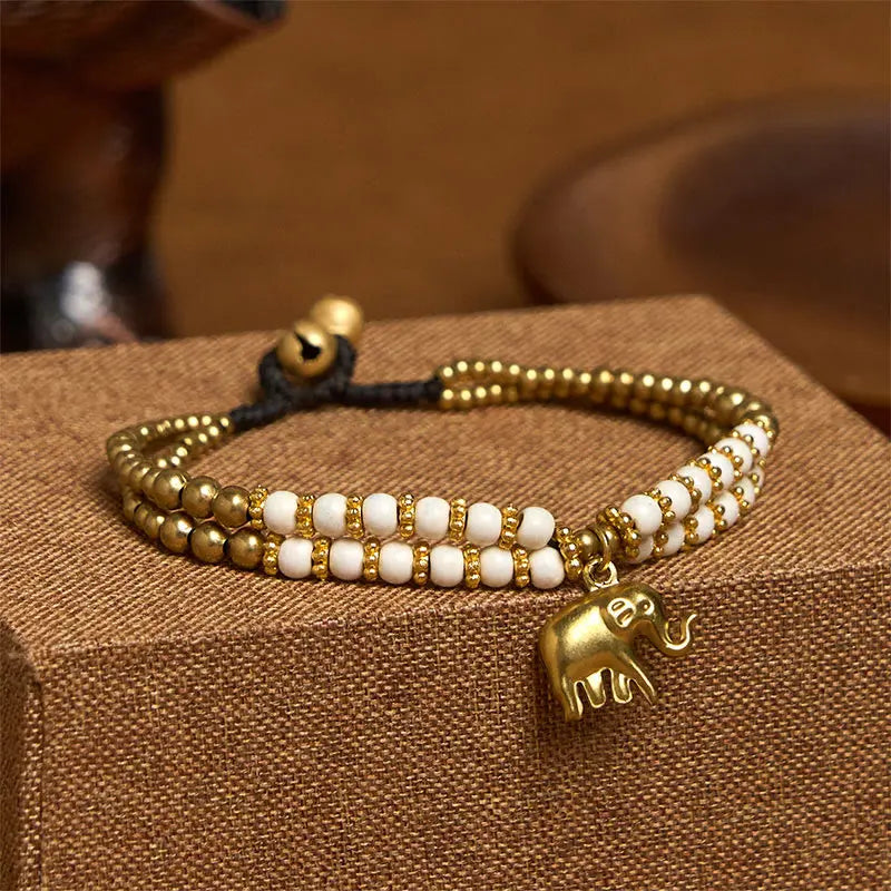 Fortune Jewel Turquoise Elephant Luck Double-layer Plated Copper Strength Bracelet Fortune Jewel