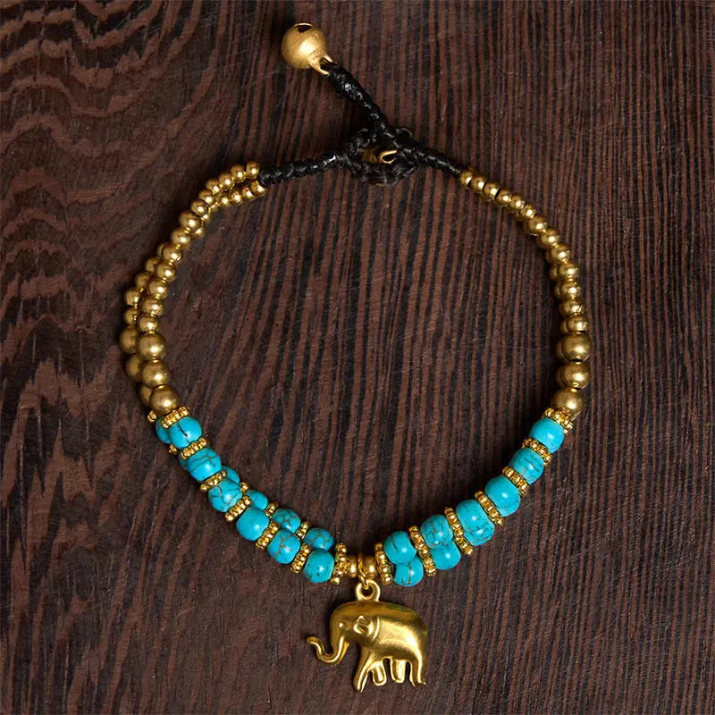 Fortune Jewel Turquoise Elephant Luck Double-layer Plated Copper Strength Bracelet Fortune Jewel