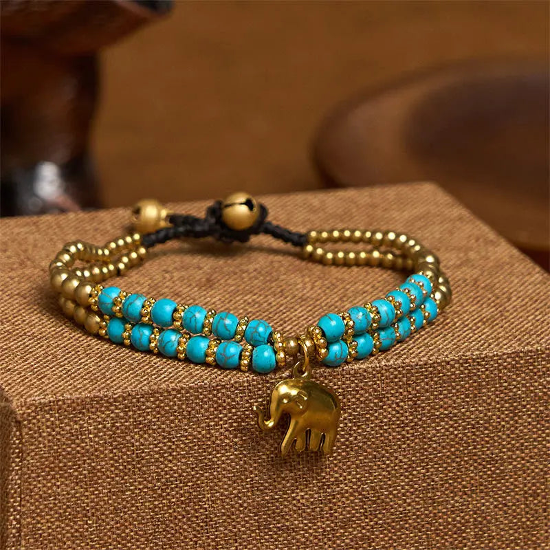 Fortune Jewel Turquoise Elephant Luck Double-layer Plated Copper Strength Bracelet Fortune Jewel