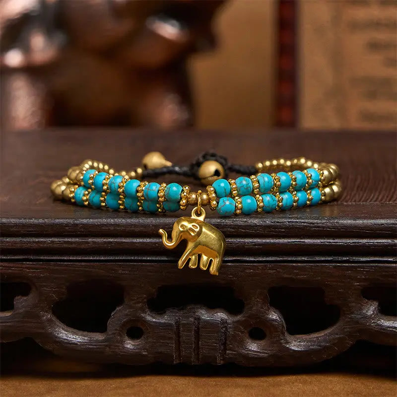 Fortune Jewel Turquoise Elephant Luck Double-layer Plated Copper Strength Bracelet Fortune Jewel