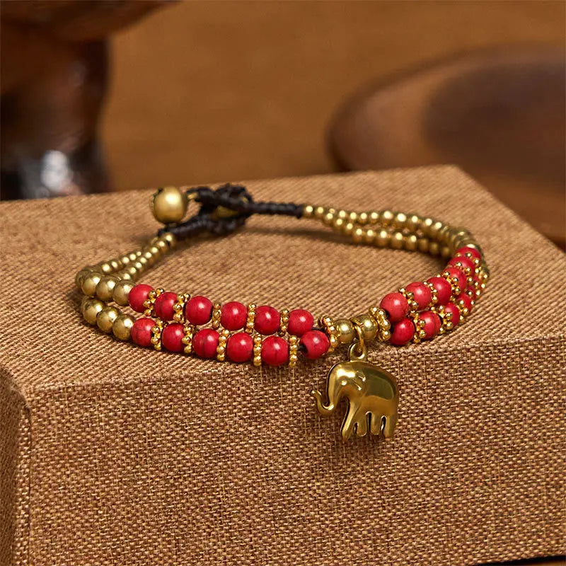 Fortune Jewel Turquoise Elephant Luck Double-layer Plated Copper Strength Bracelet Fortune Jewel