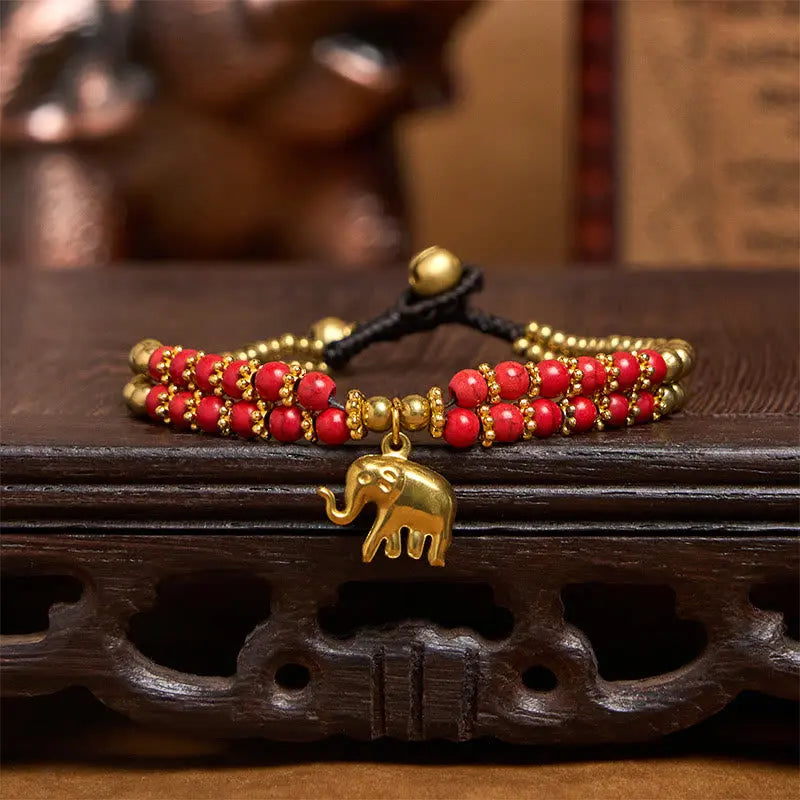 Fortune Jewel Turquoise Elephant Luck Double-layer Plated Copper Strength Bracelet Fortune Jewel